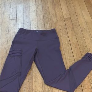Purple full length leggings with mesh detailing